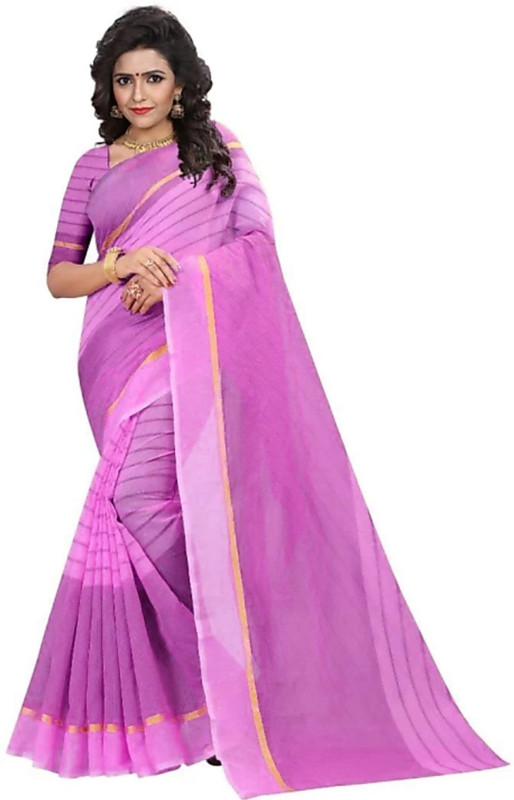 vedvastlay Striped Guntur Polycotton, Cotton Silk, Art Silk, Cotton Blend Saree(Pink)