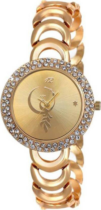 hrv Gold Chain Bracelate Pattern Shineable Dial jewellery Designer Watch Analog Watch  - For Women