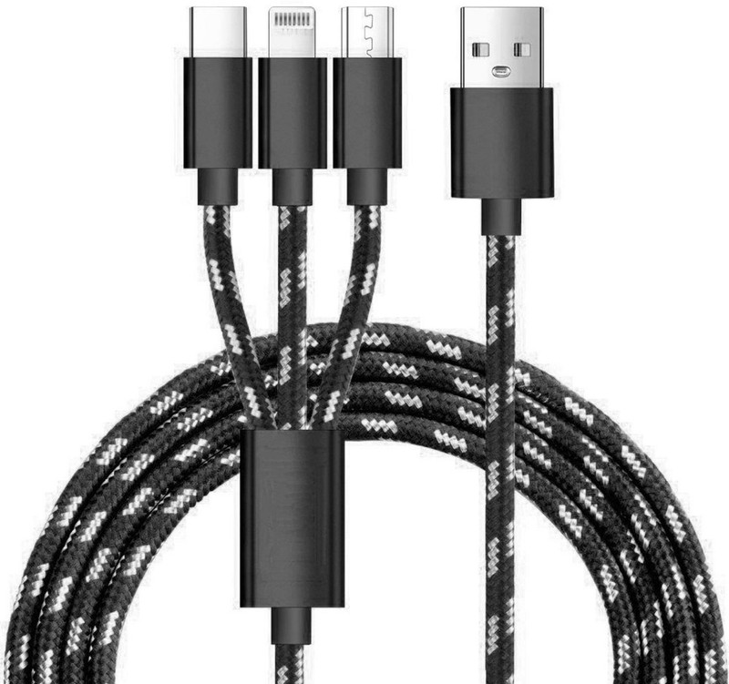 M-Fit Nylon 3 In 1 Fast Charging Cable For Type-C, Micro And IPhone Pins,Smart Charge 3 Port Data Charging Cable,Power Line(3 In 1 Cable) Black Silver Micro USB Cable(Compatible With All Types Of Smartphones And Micro USB, Black Silver, Sync And Charge Cable) M-Fit Nylon 3 In 1 Fast Charging Cable For Type-C, Micro And IPhone Pins,Smart Charge 3 Port Data Charging Cable,Power Line(3 In 1 Cable) Black Silver Micro USB Cable(Compatible With All Types Of Smartphones And Micro USB, Black Silver, Sync And Charge Cable)