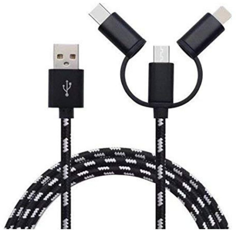 M-Fit Nylon 3 in 1 Fast Charging Cable for Type-C, Micro and iPhone Pins,Smart Charge 3 Port Data Charging Cable,Power line(3 in 1 Cable) Black Micro USB Cable(All Types Of Smartphones And Micro USB, Black, Sync and Charge Cable) M-Fit Nylon 3 in 1 Fast Charging Cable for Type-C, Micro and iPhone Pins,Smart Charge 3 Port Data Charging Cable,Power line(3 in 1 Cable) Black Micro USB Cable(All Types Of Smartphones And Micro USB, Black, Sync and Charge Cable)