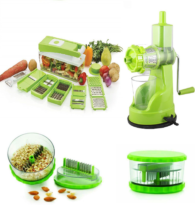 beezy 3 piece combo of juicer with 12in1 chipser/grater and 1 piece garlic crusher Green Kitchen Tool Set(Green)