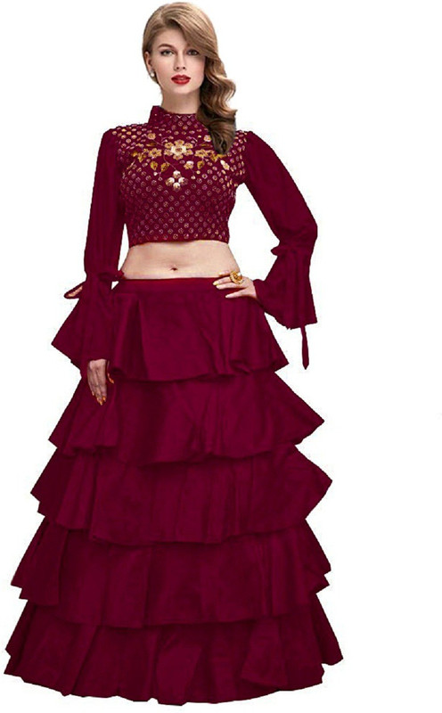 bandidhari fashion Embroidered Semi Stitched Lehenga & Crop Top(Dark Blue)