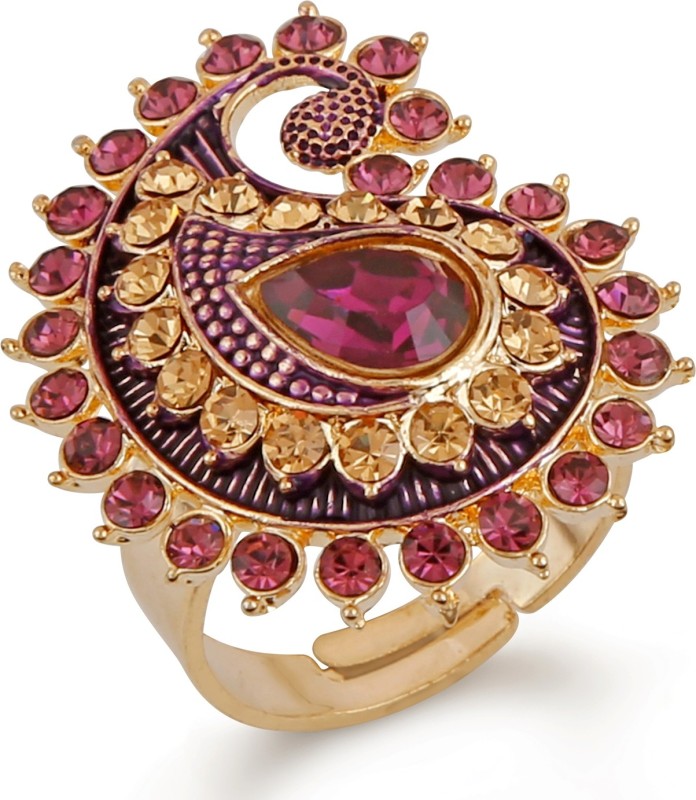 VK Jewels Paisley Pattern Adjustable Alloy Cubic Zirconia Gold Plated Ring