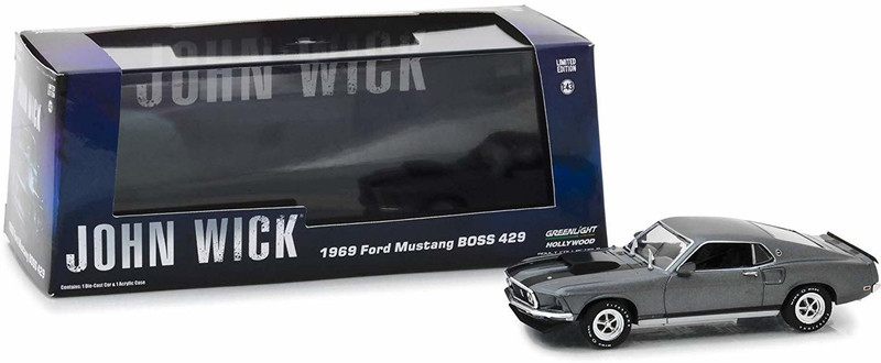 Greenlight 1969 Ford Mustang Boss 429 Gray With Black Stripes John Wick (2014) Movie 1/43 Diecast Model Car By 86540(Multicolor)