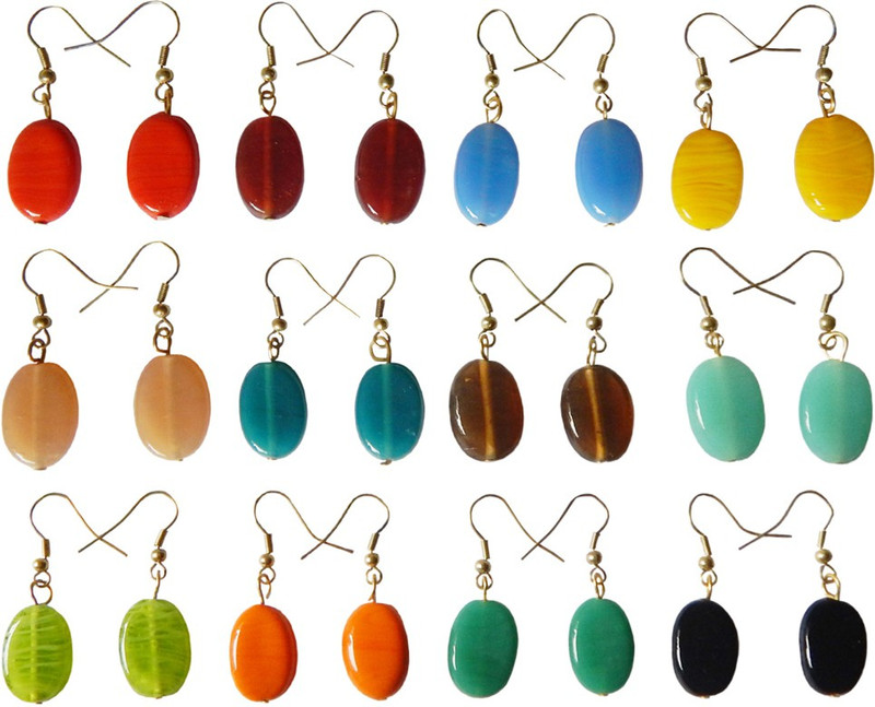 vermahandicrafts Combo of 12 Pairs of Multicolour Glass Drop Earring, Dangle Earring