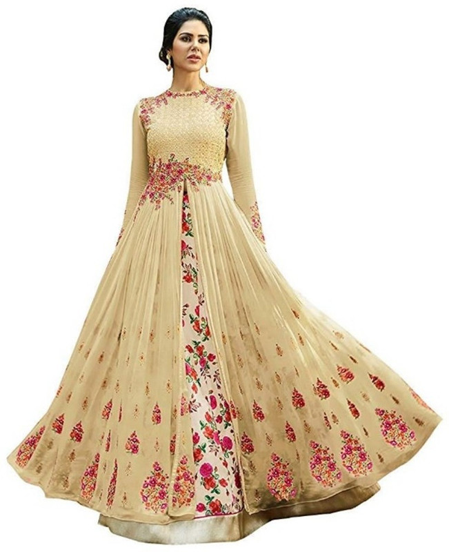 nv patel Georgette Embroidered Gown/Anarkali Kurta & Bottom Material(Semi Stitched)