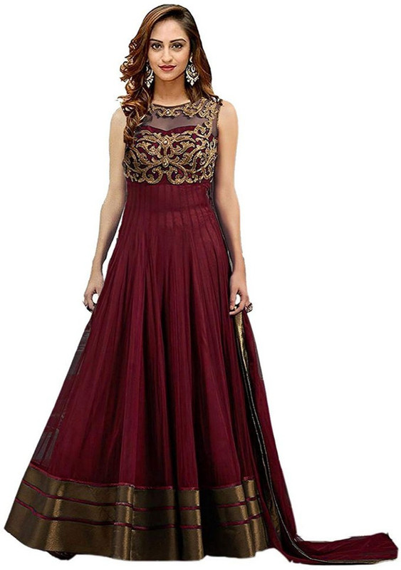 nv patel Poly Silk Embroidered Gown/Anarkali Kurta & Bottom Material(Semi Stitched)