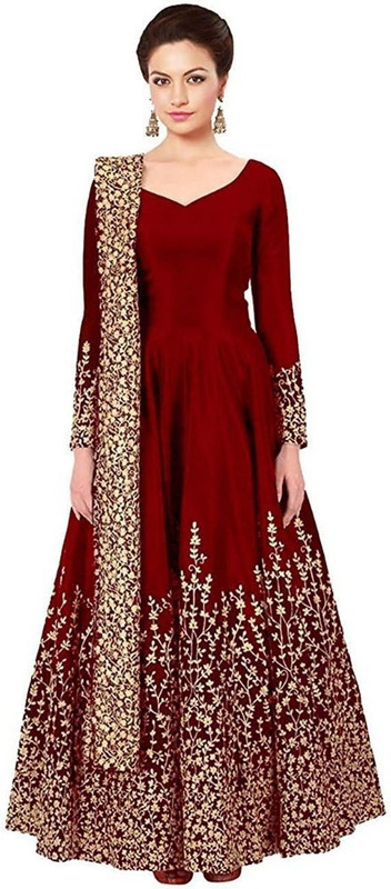 nv patel Poly Silk Embellished Gown/Anarkali Kurta & Bottom Material(Semi Stitched)