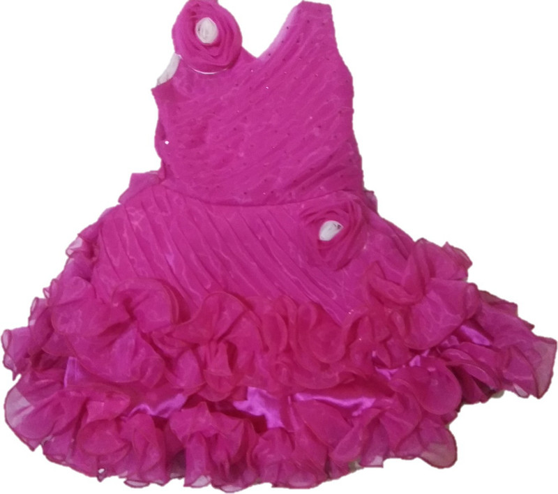 vva prime Girls Midi/Knee Length Festive/Wedding Dress(Pink, Sleeveless)