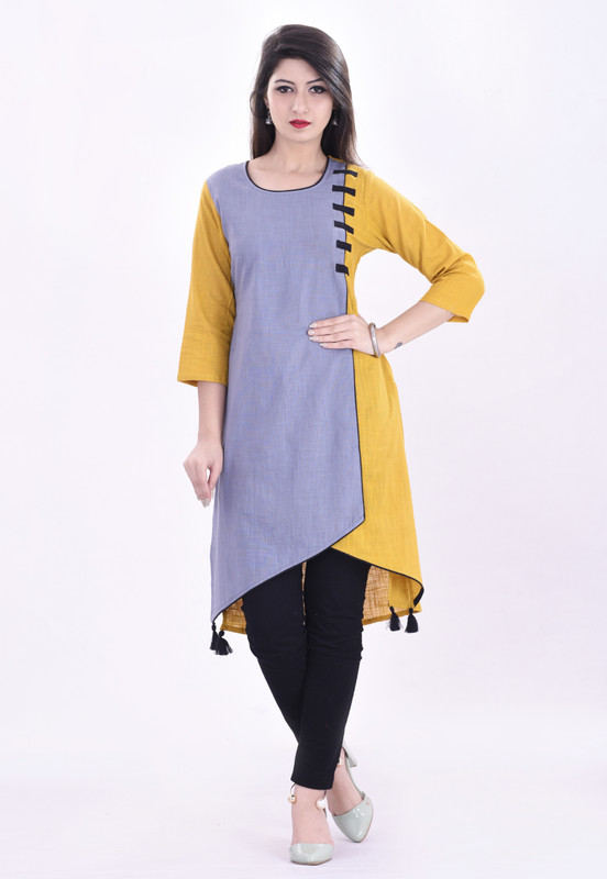 kalvia Casual Color Block Women Kurti(Multicolor)