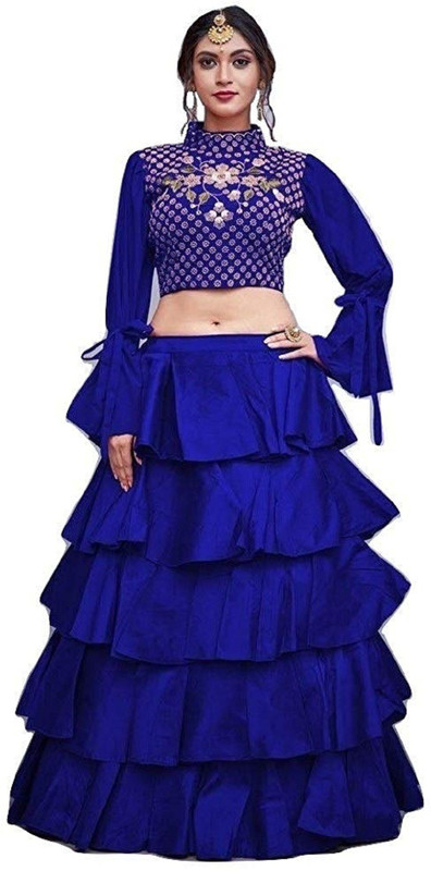 bandidhari fashion Embroidered Semi Stitched Lehenga & Crop Top(Dark Blue)