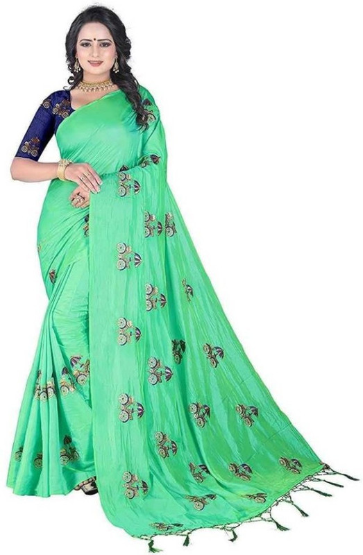 nv patel Embroidered Bollywood Poly Silk Saree(Green)