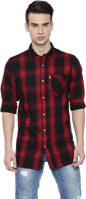 seta Men Checkered Casual Red Shirt