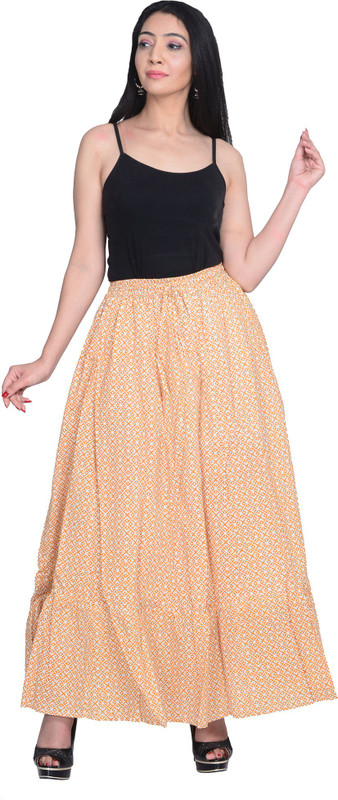 iinfinize Printed Women Flared Orange Skirt