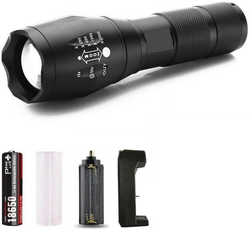 fiiasa Rechargeable water proof 5 modes LED T6 with Super Bright Cree t6 light with Rechargeable battery and charging kit with Zoom option powered by rechargeable battery OR ( 3xAAA bateries not included,) Torch(Black : Rechargeable)
