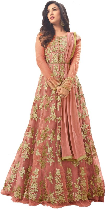 BMR Poly Silk Embroidered Salwar Suit Material(Semi Stitched)