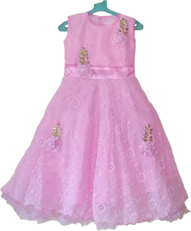 vva prime Girls Maxi/Full Length Party Dress(Pink, Sleeveless)