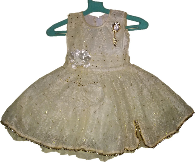 vva prime Girls Midi/Knee Length Party Dress(Gold, Sleeveless)