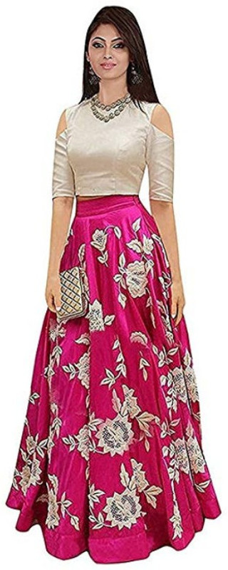 nv patel Embroidered Semi Stitched Lehenga & Crop Top(Pink)