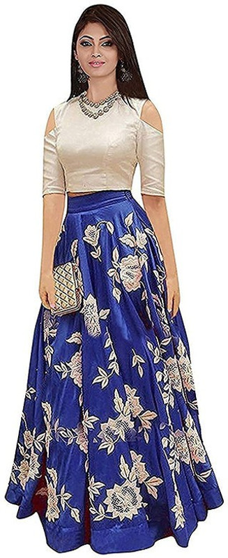 nv patel Embroidered Semi Stitched Lehenga & Crop Top(Blue)