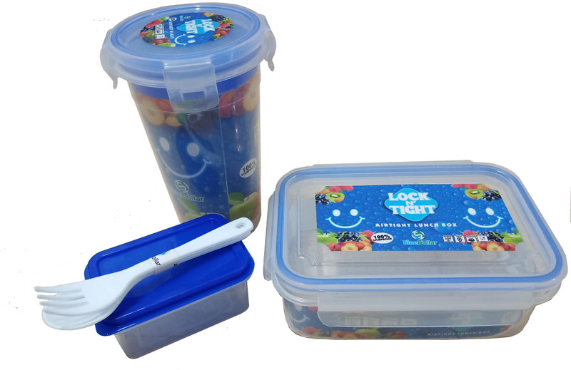 bluedollar school lunch box and glass and small container lock & seal gift set 5 Containers Lunch Box(500 ml)