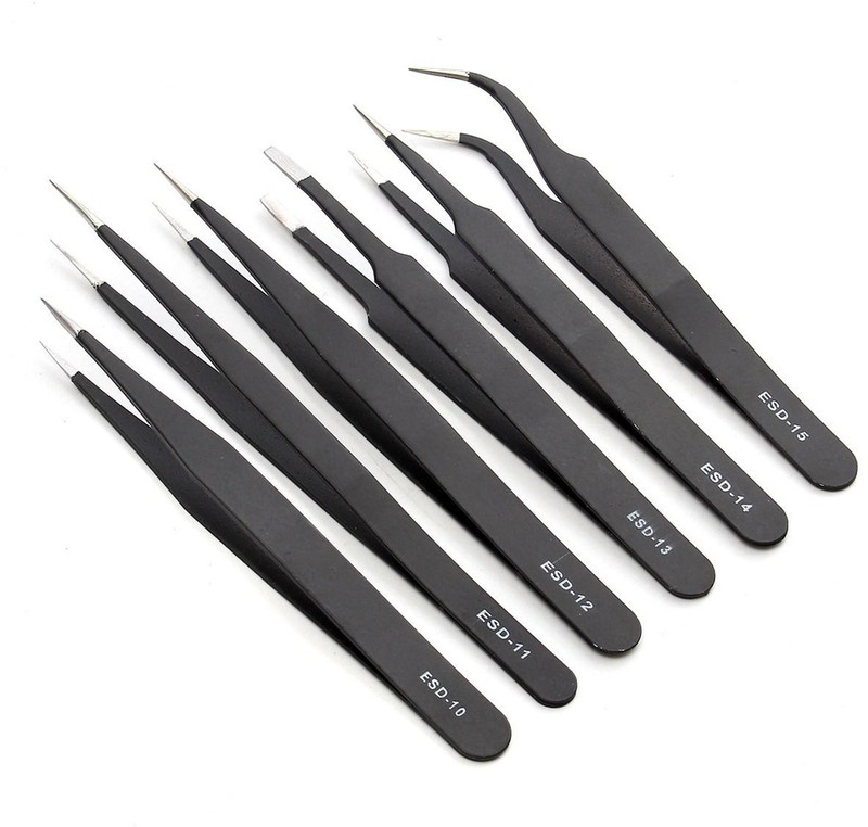 sky enterprise shop ESD Safe (Anti Static) Metal Tweezer [Pack 6 pc]