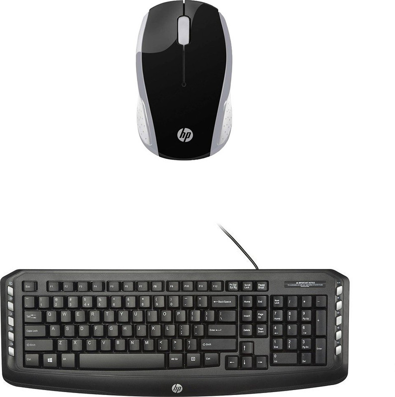 HP Multimedia Wired Keyboard (English)-C2600-Black-Wireless Mouse-HP200 CB_ White Combo Set
