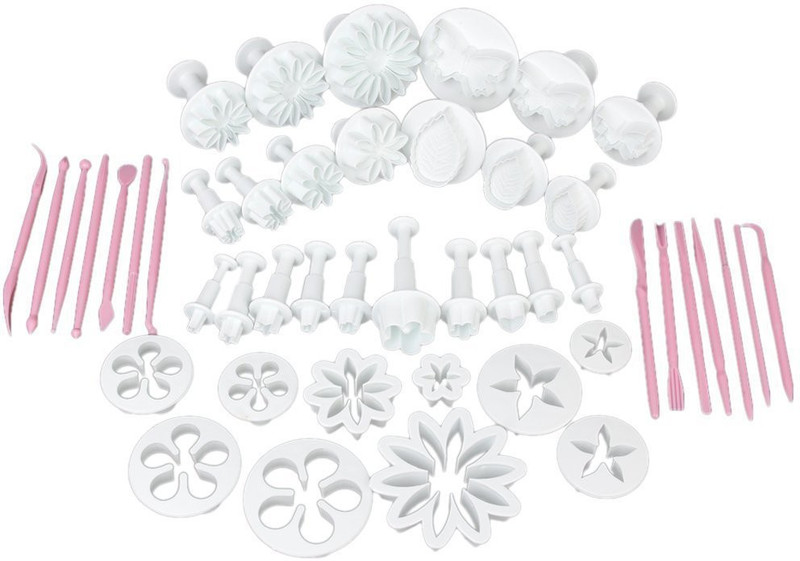 Futurekart Cake Decorating Fondant Icing Cutter Plunger 47 in 1 Set Cupcake Maker(White)