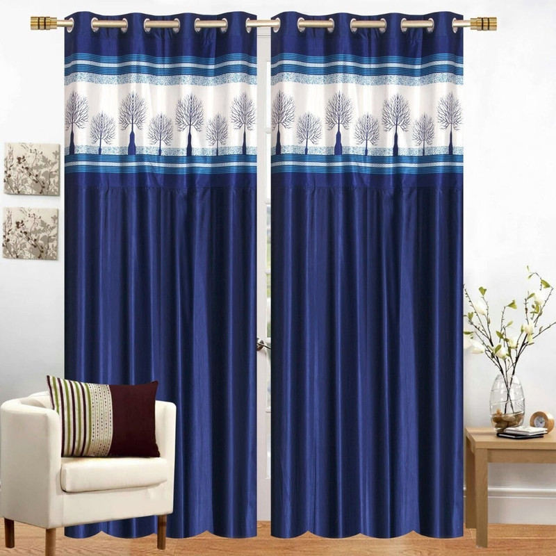ram avtar 275 cm (9 ft) Polyester Long Door Curtain (Pack Of 2)(Printed, BLUE PATCH)