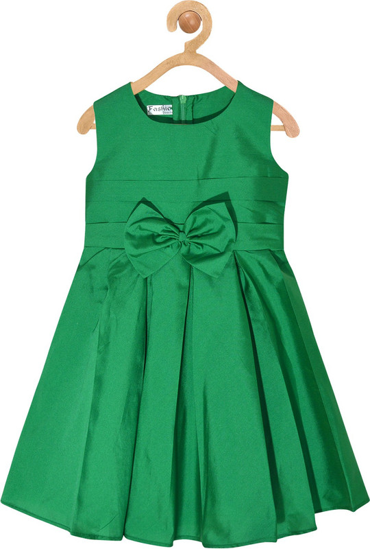 argha apparel Girls Midi/Knee Length Party Dress(Green, Sleeveless)