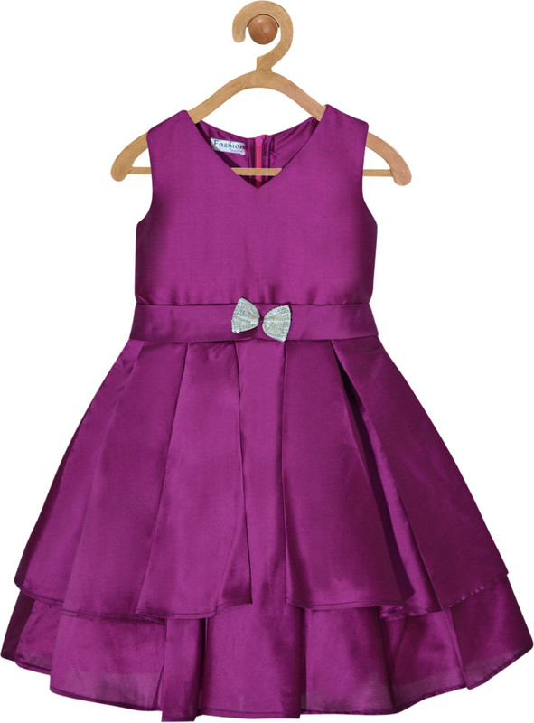 argha apparel Girls Midi/Knee Length Party Dress(Purple, Sleeveless)