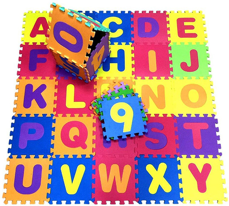 kiddiecorner Alphabet Puzzle Mat ABCD + Numbers 0 to 9 Flooring Mat | Set of 36 Tiles (Multicolored)