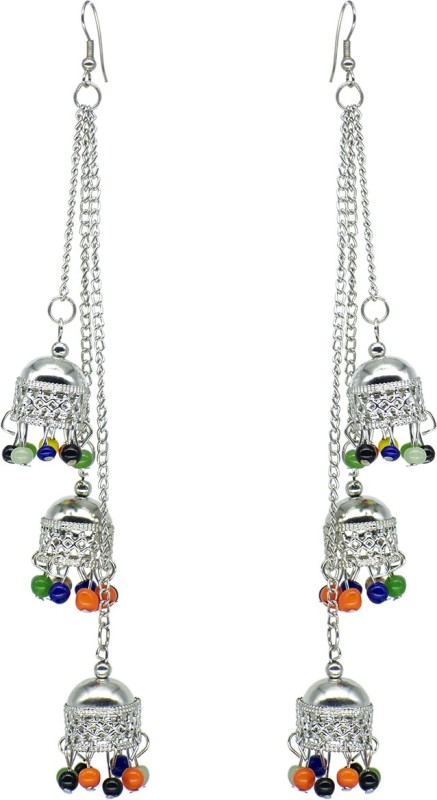 STEEPLOOK Adorable Afghani Shining Silver Earrings With Long Hanging Jhumki & Chains...