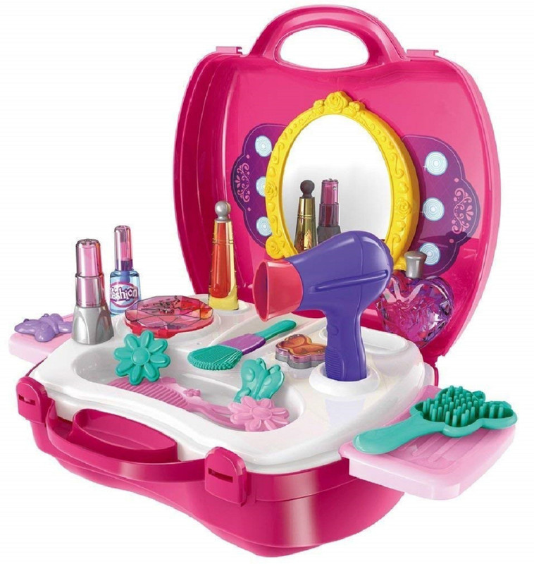 imaging solutions Girl's Beauty Suitcase Makeup Vanity Toy (Multicolour) - Set of 21