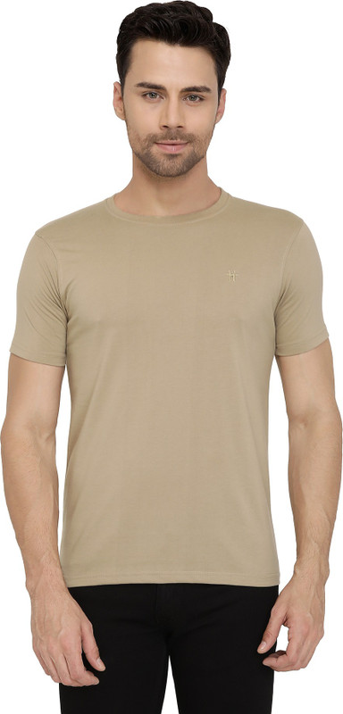 two tribes Solid Men Round Neck Beige T-Shirt