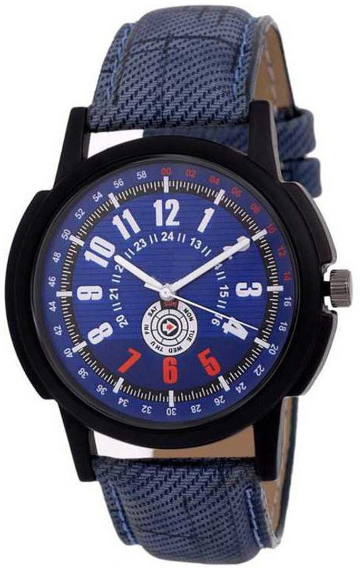mu enterprise mu sales new watches blue dial blue strap anlouge new watches for man blue dial and blue belt leather watch Analog Watch  - For Boys