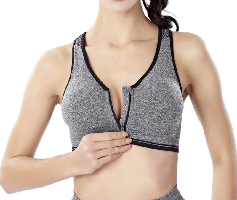 ayushicreationa Front Open Zipper Padded Sports Bra Sports Gym Yoga Dancing Workout Aerobic Cotton Bra, for Women/Girl Women Sports Lightly Padded Bra(Grey)