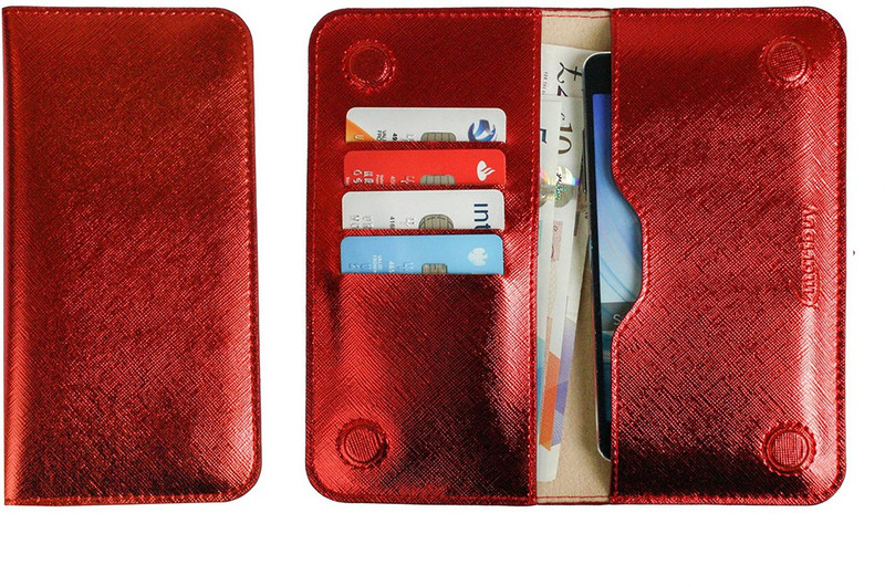 Emartbuy Wallet Case Cover for Intex Aqua Air II(Metallic Red, Dual Protection)