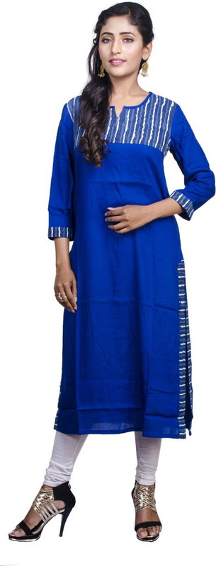de global citizen Festive & Party Striped Women Kurti(Blue)