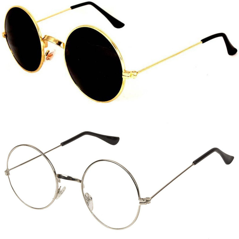 kingsunglasses Round Sunglasses(Clear, Black)