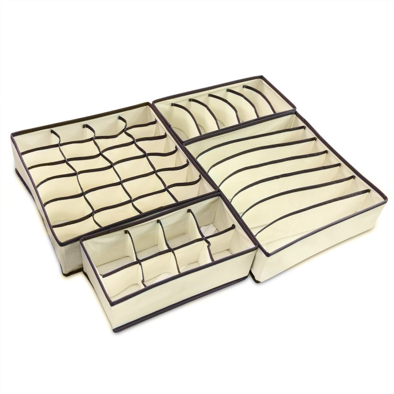 Flipzon Multipurpose Foldable Organizer Drawer Divider, Closet Organizer, Storage Boxes Set of 4 - Fabric - (Beige)(Beige)