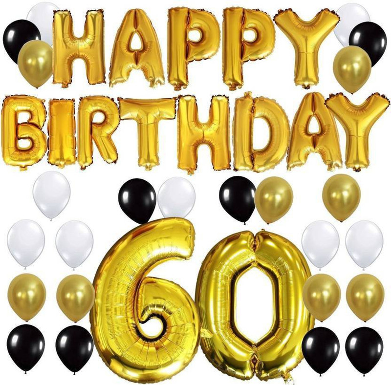 cluesbro 60th Years Celebretion Combo Pack 1 ( 50 Balloon , 60 Number , 1 Happy Birthday Banner )(Set of 1)
