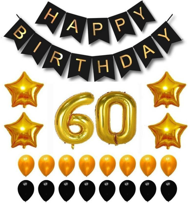 cluesbro 60th Year Celebrtion Combo Pack 1 ( 50 Balloon , 60 Number , 1 Happy Birthday Banner )(Set of 1)