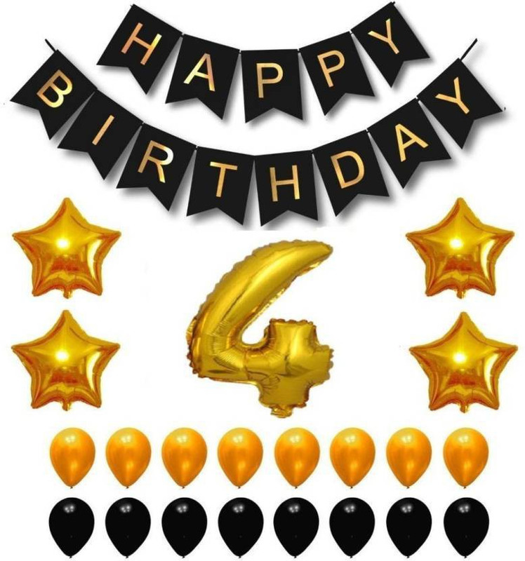 cluesbro 4th Year Celebrtion Combo Pack 1 ( 50 Balloon , 4 Number , 1 Happy Birthday Banner )(Set of 1)