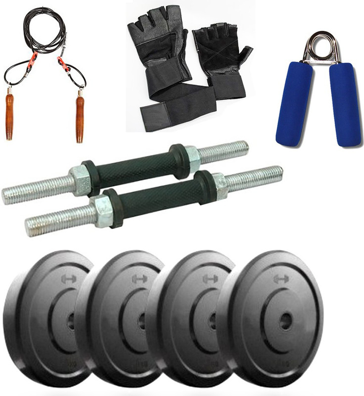 body fitune Gym Fitness 1kg 4 PVC Plates+2 Dumbell Rods+Hand Grip+Gym Gloves+Skipping Rope Gym & Fitness Kit