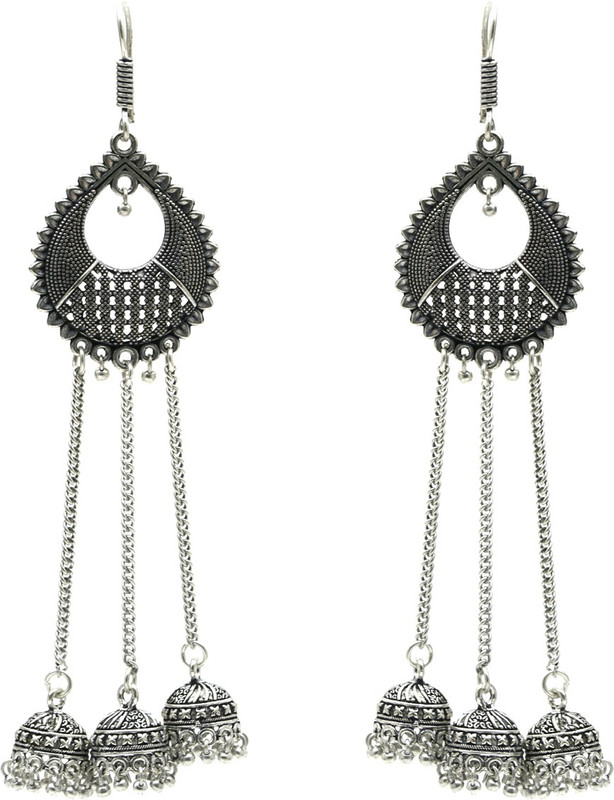 kiyara Kiyara Accessories Traditional Jewellery Chandelier Oxidized Silver Jhumki Long Earrings for Women and Girls Alloy Jhumki Earring