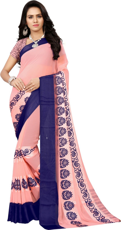 sky vision creation Printed Daily Wear Poly Georgette Saree(Pink)