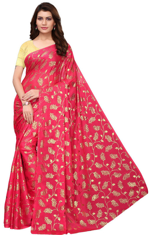 winsworld Floral Print Fashion Poly Silk Saree(Black)