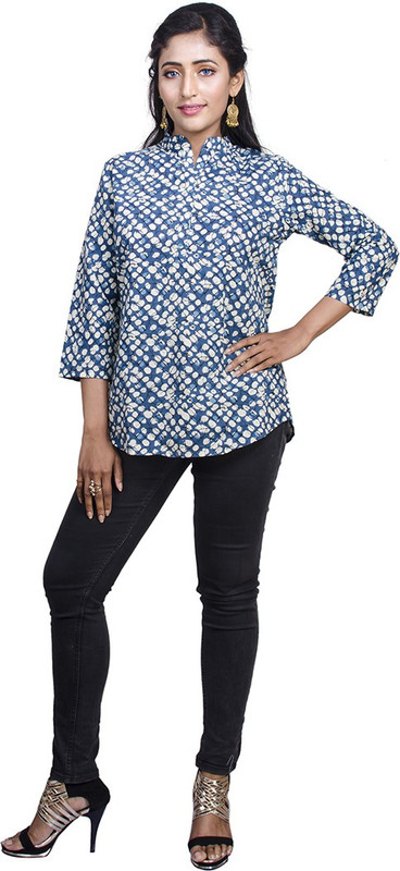 de global citizen Casual 3/4 Sleeve Printed Women Blue Top