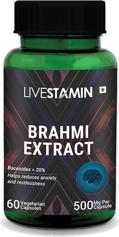 nutracart Livestamin Brahmi Bacopa Monnieri Extract Supplement 500 mg - 60 Veg Capsules(60 No)
